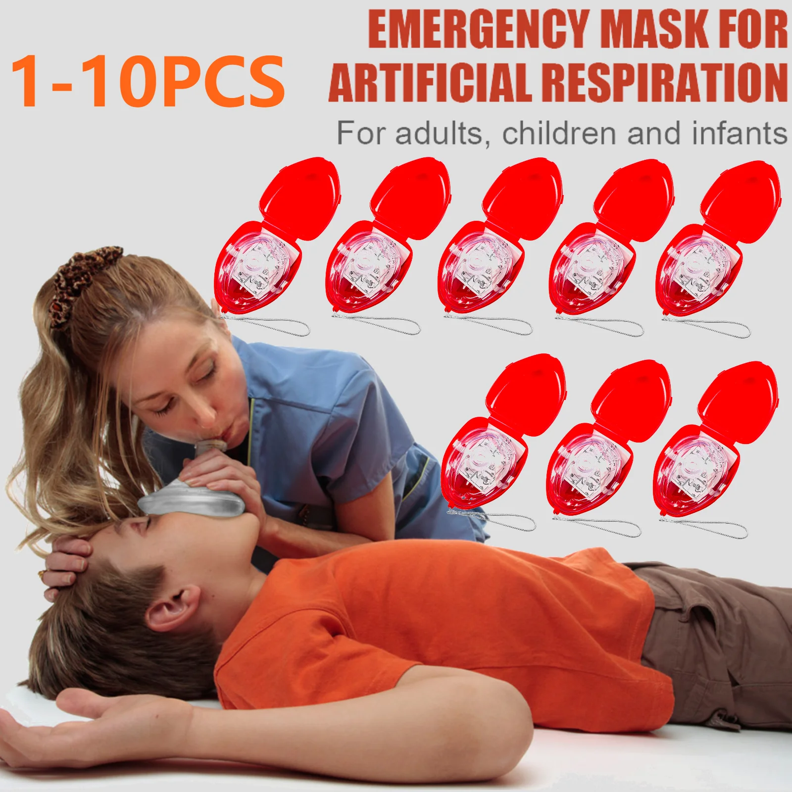 

10-1PCS Professional Emergency First Aid CPR Breathing Mask One-Way Breathing Valve Mask Reusable Respiration Training Mask