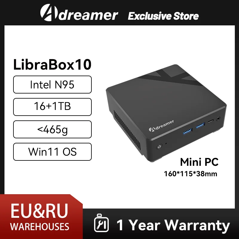 Adreamer Mini PC Intel Alder Lake N95 16G 1T DDR5 4800MHZ M.2 PCIE/SATA Windows 11 For Desktop Gaming