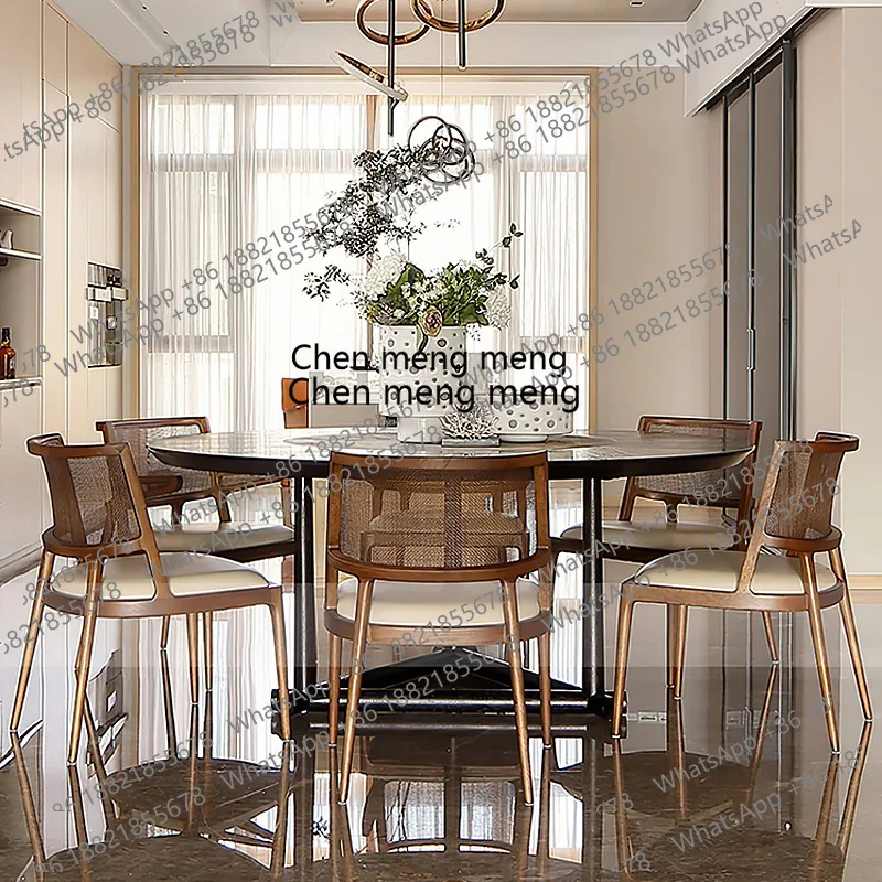 Retro solid wood dining chairs, restaurant upholstery, leisure backrests, rattan chairs, Nordic simple rattan   H
