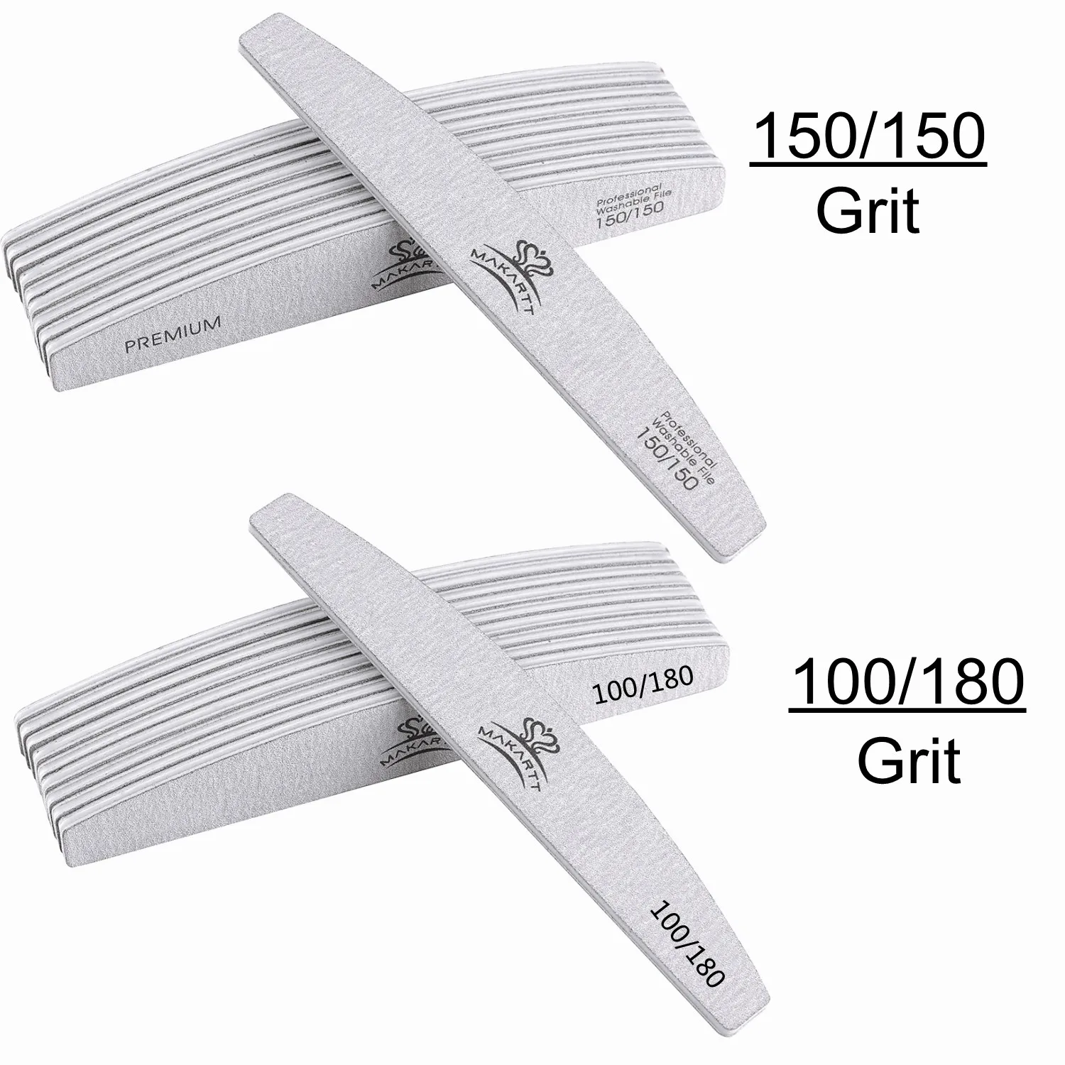 100Pcs Zebra Nail Files Set Makartt Washable Double-Side Emery Board 150/150,100/180 Grit Half Moon Nail Buffering Files