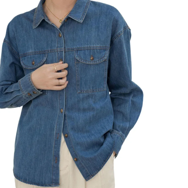 معطف الدنيم المعتاد للمرأة الخريف يزين مزدوجة الصدر المرقعة حزام سليم صالح الرباط مطوي سترات الكلية الشباب