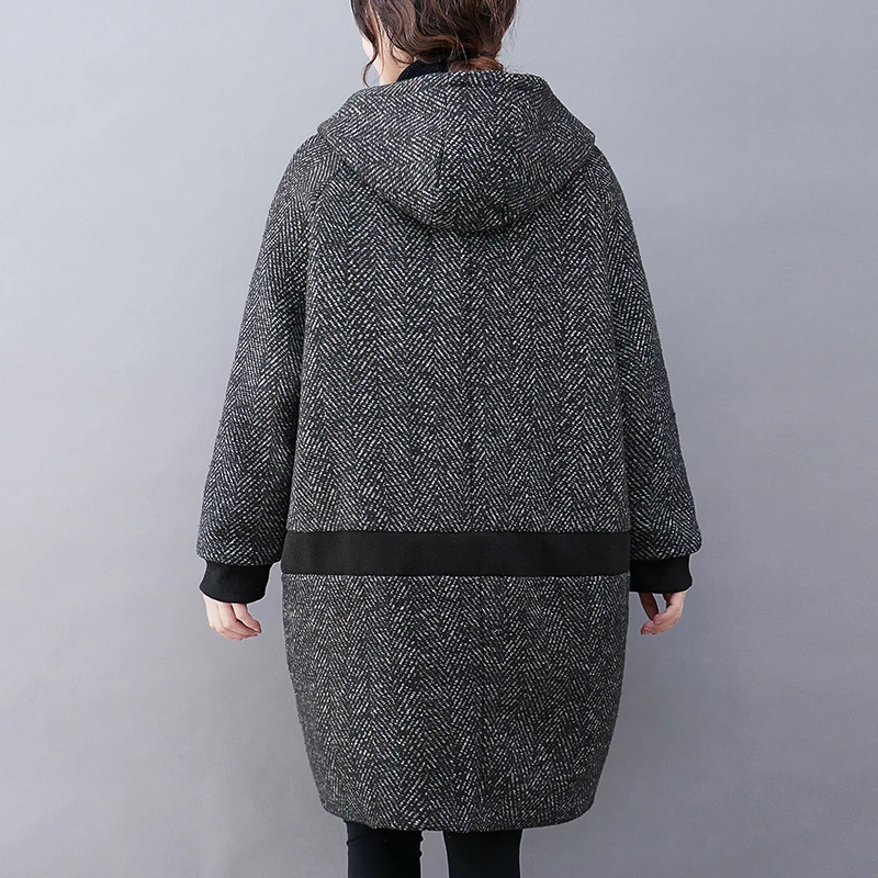 Outono inverno novo sle floco de neve casaco de lã jaet plus size feminino com capuz longo sve comprimento médio de seda emagrecimento na moda w...