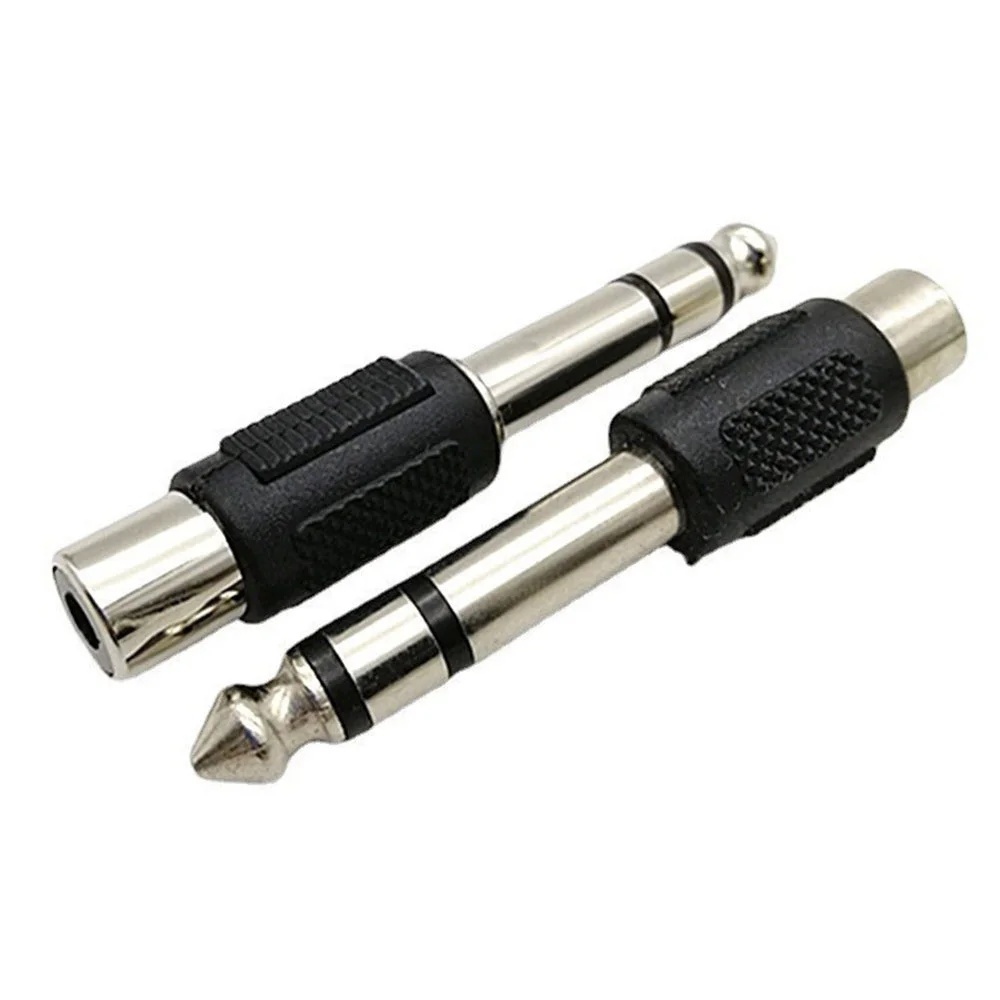 6.35mm 1/4 Inch Stereo TRS Male Plug to RCA Female Jack Silver Adapter Connectors 6.35mm Stereo Male to RCA Female