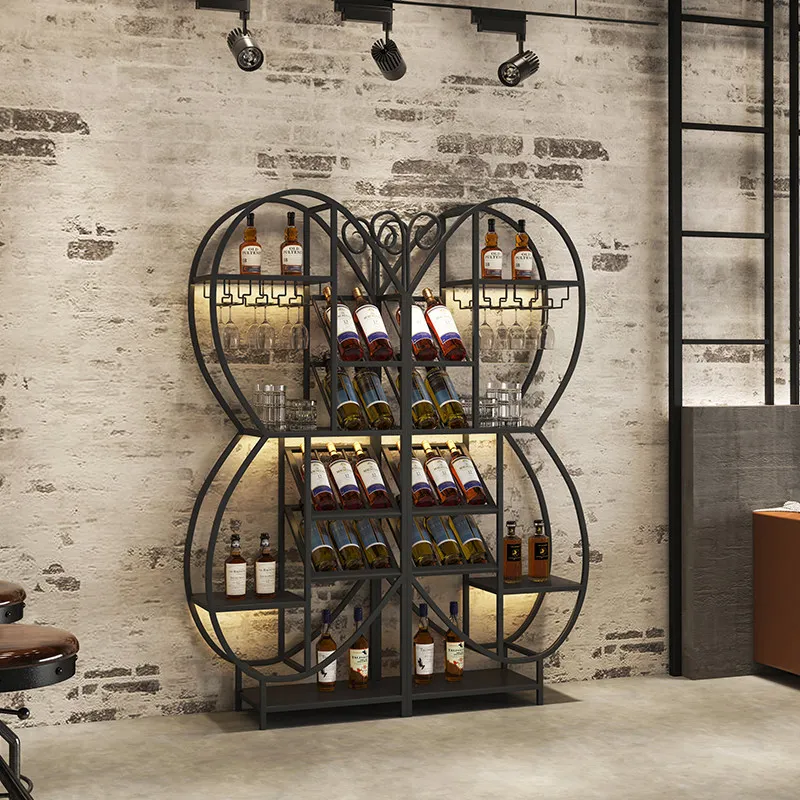 Wrought iron wine rack winery wine display rack landing hotel living room commercial wine cabinet creative storage shelf