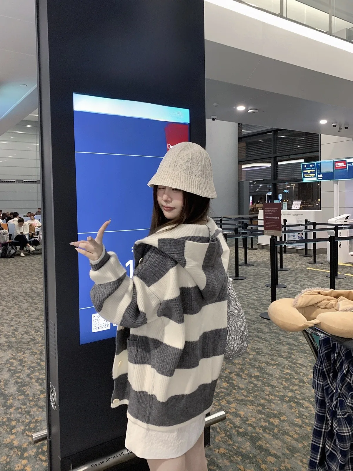 

S/)uni трикотажное пальто в полоску для девочек, женский осенне-зимний свитер с капюшоном, кардиган, верхняя одежда, модная женская одежда