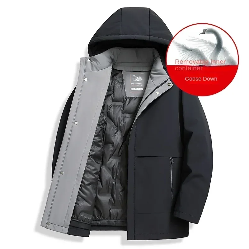 Winter Down Jacket Men's Plus Velvet Thickened Winter Coat Men's Detachable Goose Down Liner Warm Men's Clothing