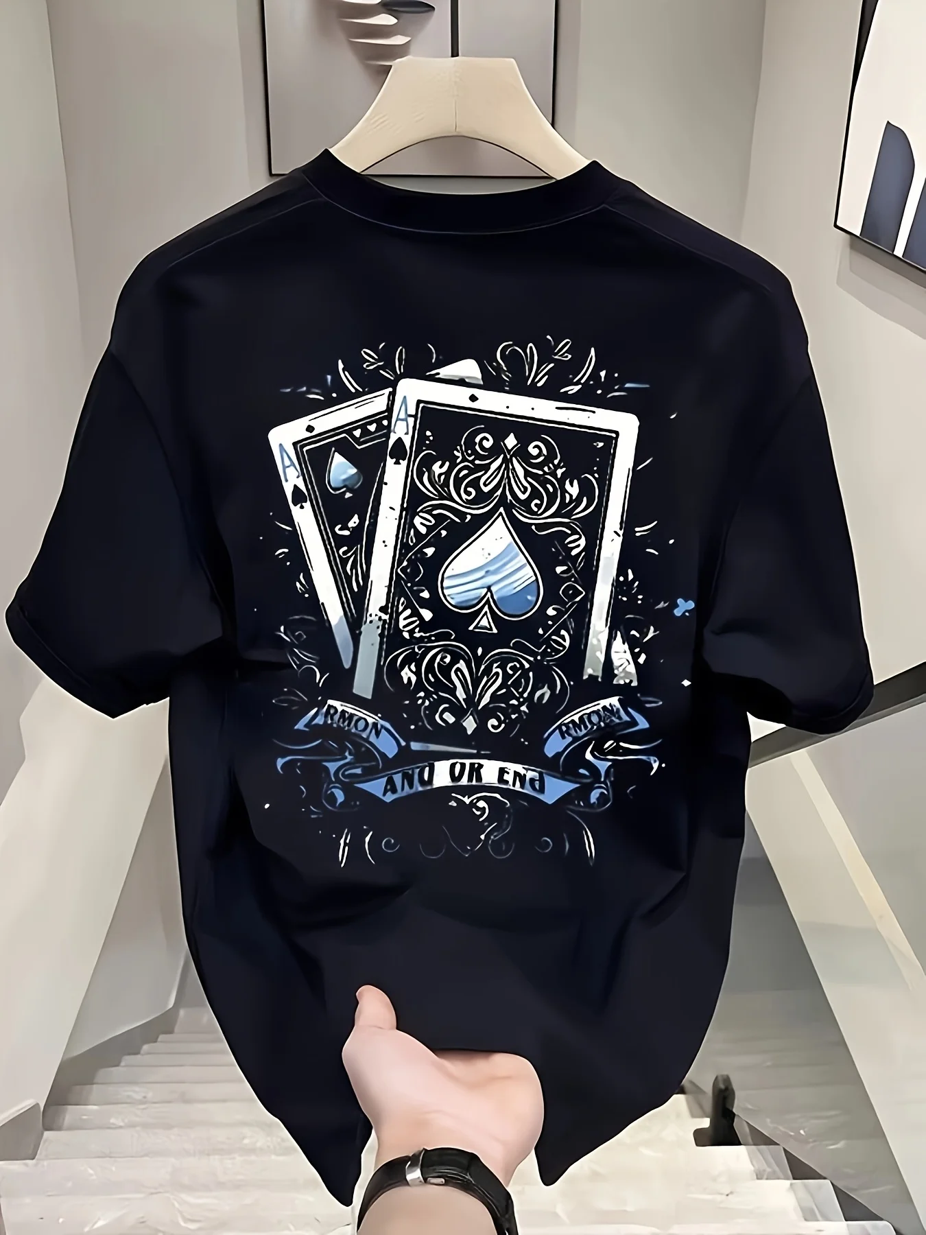 

Men's T-Shirt - White Graphic Tee with Playing Cards - Streetwear Essential for Everyday & Formal Outfits Versatile Soft Men Tee