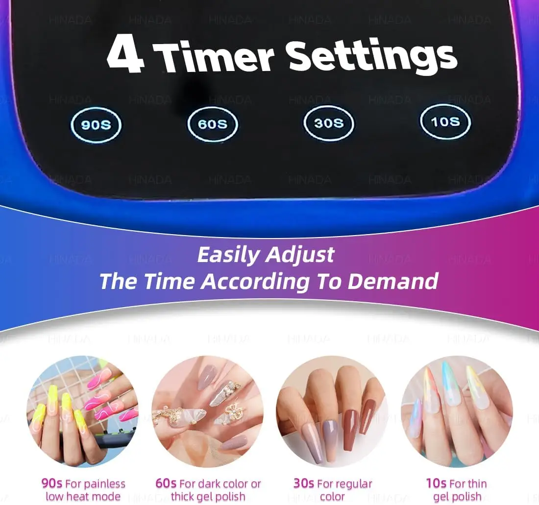 مصباح أظافر LED بالأشعة فوق البنفسجية قابل لإعادة الشحن بقدرة 96 وات مع مستشعر ذكي، معالجة سريعة لجميع أنواع الجل، 4 أوضاع للمؤقت، محمول للمنزل أو السفر