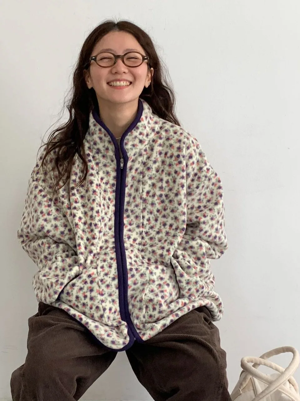 

Fre Color Blo Floral Fce Jaet Women's Zipper Long Sve Warm Outerwear Trendy Anti-Aging Spring Autumn Seasonal