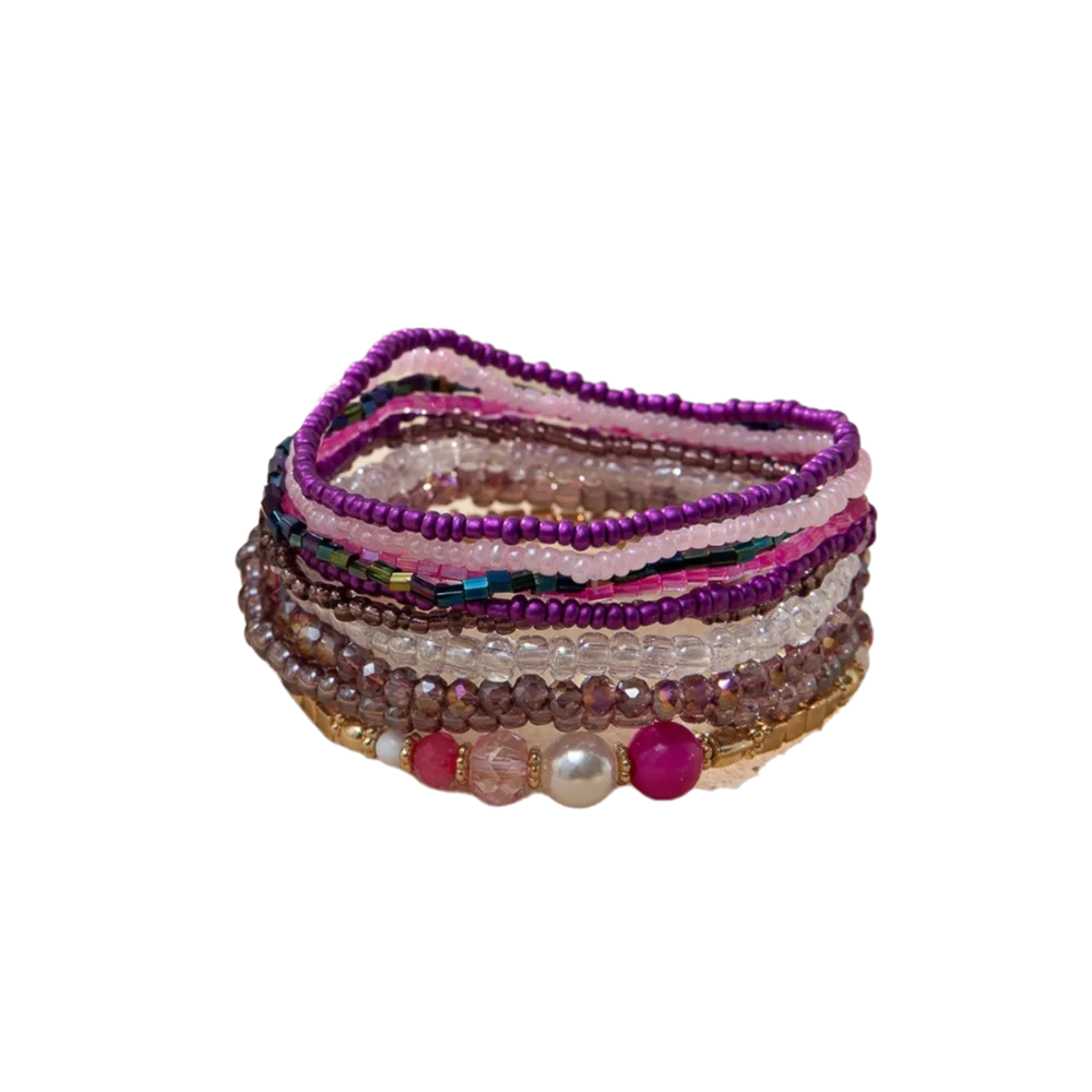 10Pcs/Set Colorful Bohemian Beads Bracelets Stackable Hand Jewelry Beaded Multilayer Bracelets Shiny Charm Bangle Set Women