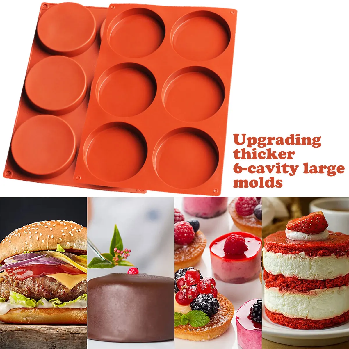 2Pcs Silicone Molds for Baking Reusable 6-Cavity Round Baking Mold Non-Stick Food Grade Silicone Disc Mold for Muffin Cake Candy