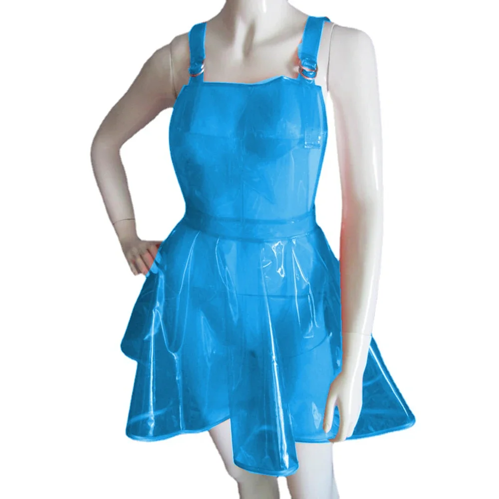 Sissy-Sexy Clear PVC Suspender Dress, Adjustable, Wide Shoulder Straps,Pleated Fetish, Plastic Overall, Apron Dress, Exotic, 7XL