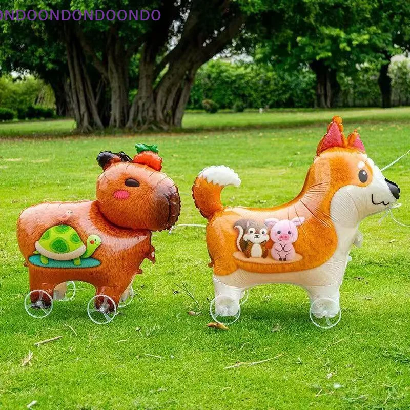 Walking Pet Foil Balloons with Wheels, Adorable Dinosaur Rabbit Styles, Non-Toxic for Kids Baby Shower Party Supplies