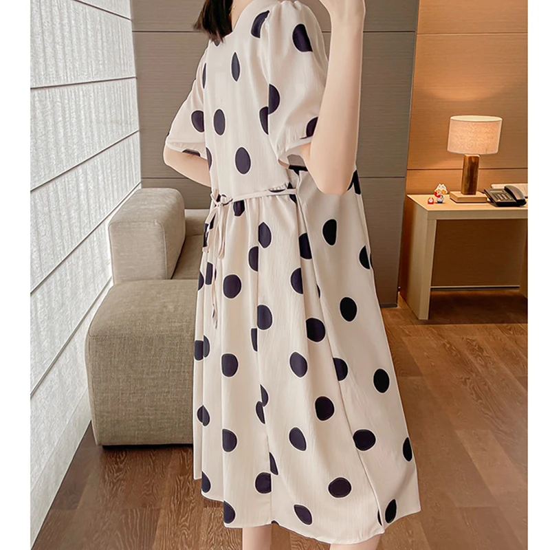 Maternity Dress Pregancy Square Neck Fashionable Loose Long Pregnancy Dress Polka Dot Summer Clothes Women Short Sleeve Clothing