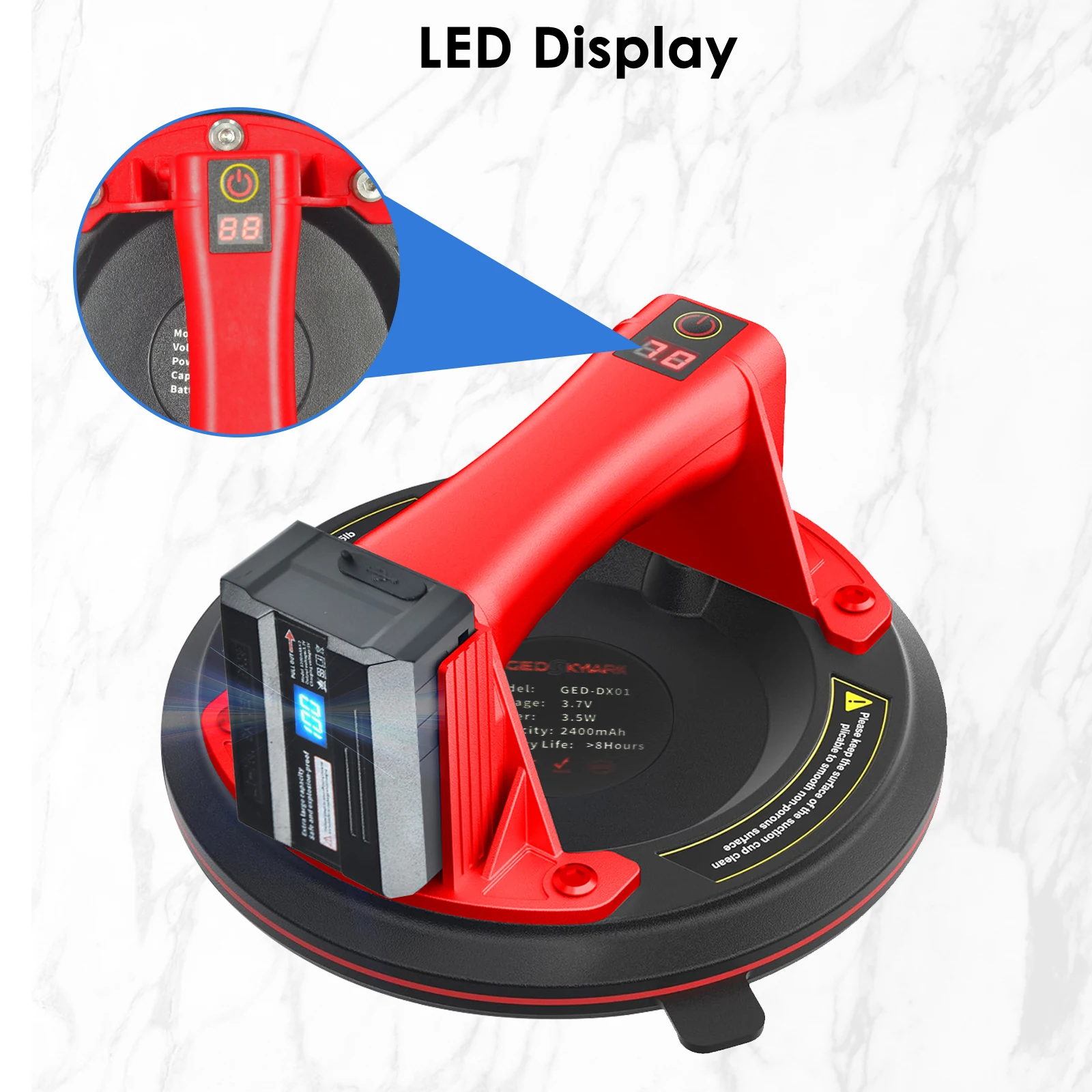 أكواب شفط 440 رطل للزجاج، كوب شفاط المكنسة الكهربائية لرفع الزجاج الكبير والبلاط والجرانيت والمعادن والزجاج الأمامي والأرضية، 8 بوصة #4