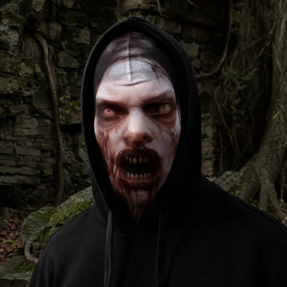 Hip Hop 2D Flat 3D Digital Print Mask Realistic Terrifying Cosplay Horror Mask Lightweight Breathable Mesh Mask Haunted Chase
