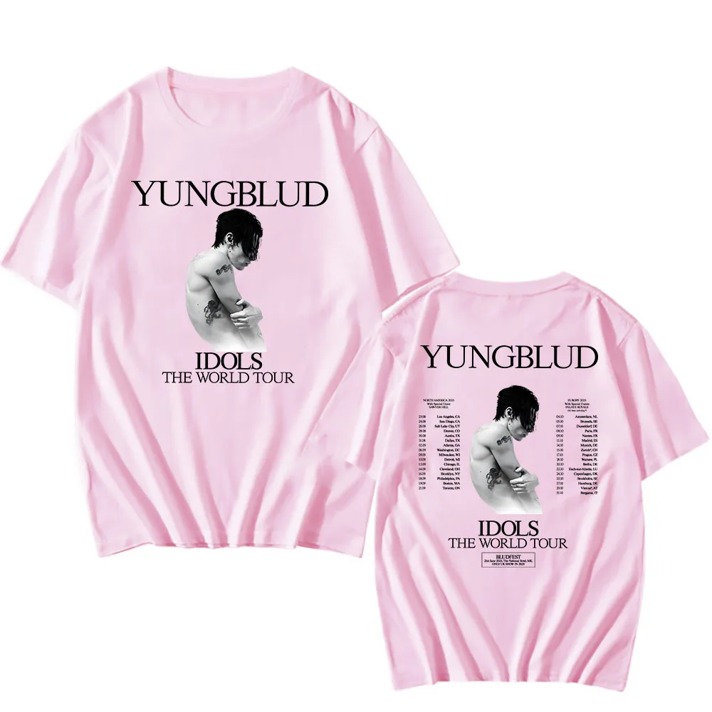 YUNGBLUD IDOLS الجولة العالمية 2025 تي شيرت قصير الأكمام الذكور بلايز عادية موضة الرجال النساء تي شيرت للجنسين الشارع الشهير