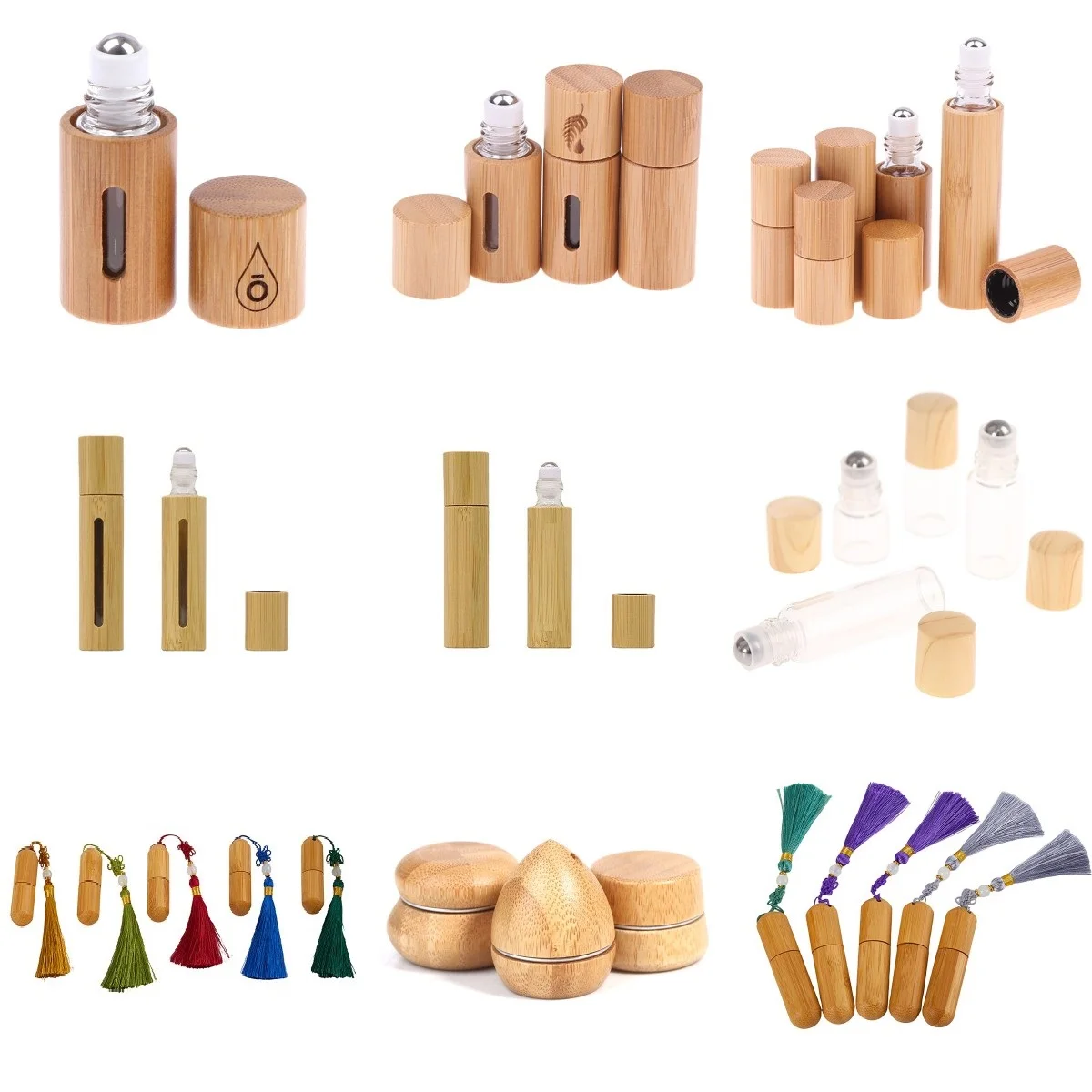 1pcs Bamboo Roll On Bottle 1-10ml Wood Roller Bottle Essential Oil Lip Gloss Refillable Tube Empty Wood/Glass Bottle car parfume