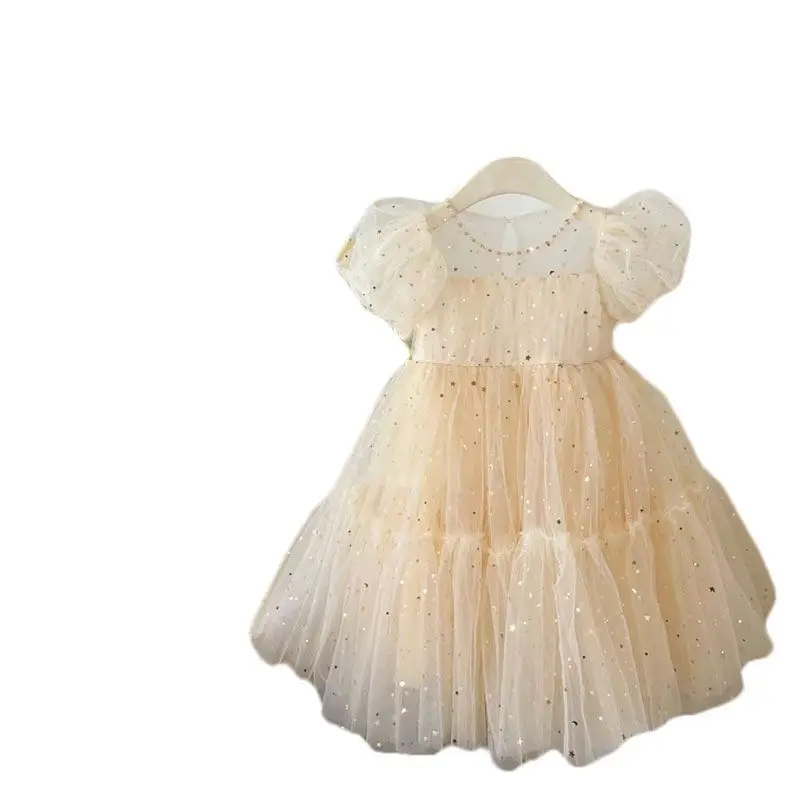 Sommerkleider Mädchen Elegantes Kleid Mädchen Baby Blase Ärmel Mesh Pailletten Kleid Temperament Prinzessin Party Kurzarm Kleid – Detail 6