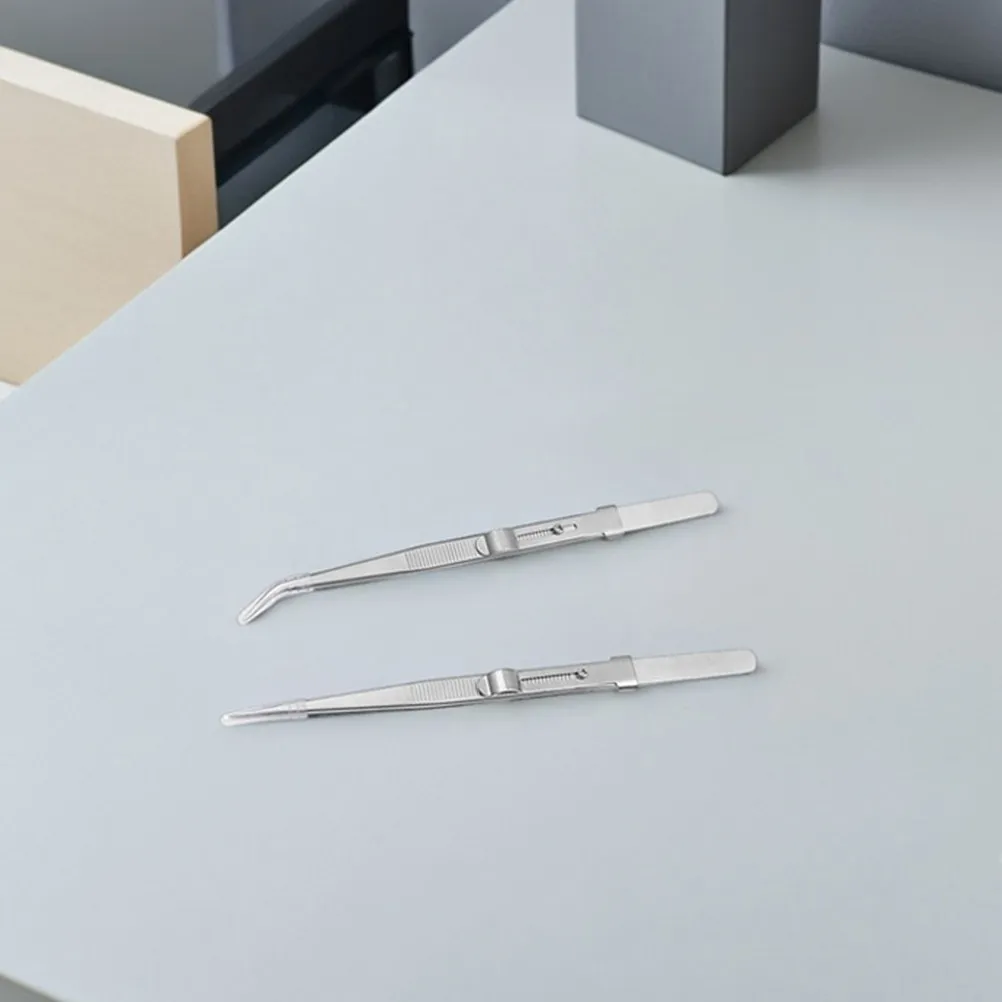 2pcs Stainless Steel Diamond Jewelry Tweezers – Locking, Curved & Straight, Anti-Slip Precision Craft Tools