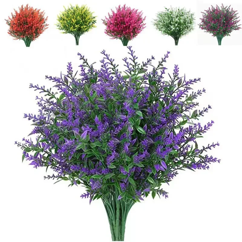 1 bundle Artificial Flowers Fake Plant Plastic Lavender Bouquet Table Deoration for Wedding Outdoor Home Garden Decoration Plant