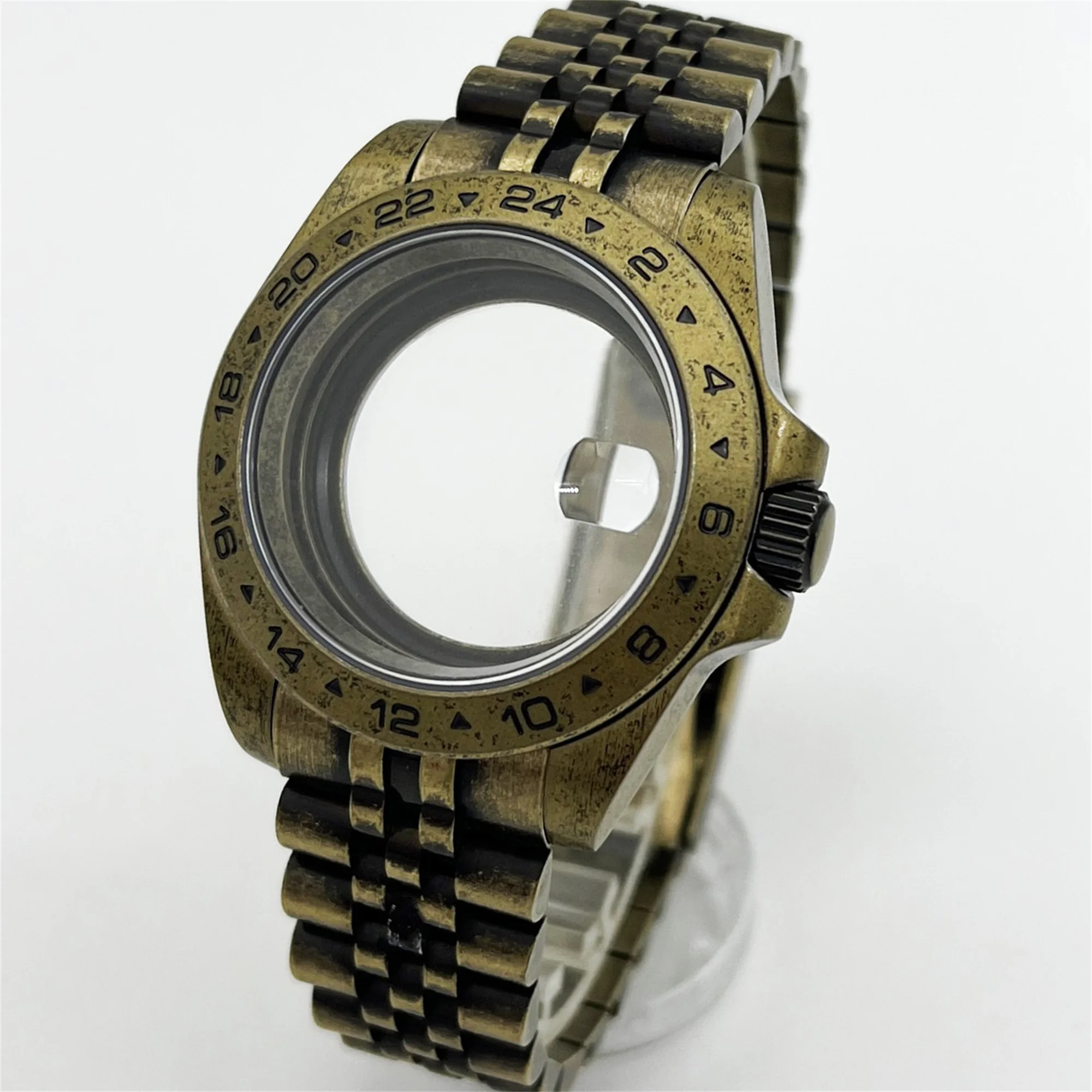 BLIGER 40mm bronce Retro caja de reloj bisel fijo GMT cristal de zafiro ajuste NH34 NH35 NH36 NH38 ETA2824 PT5000 movimiento tornillo corona