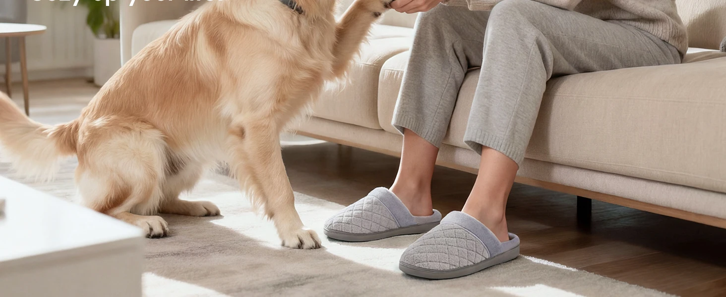 Shevalues Leichte Damen-Baumwollpantoffeln mit weicher Sohle, rutschfeste Hausschuhe, Memory-Schaum, Unisex-Schlafzimmer-Schuhe – Detail 3