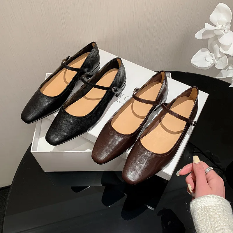 

MKKHOU Fashion Pumps New High Quality True Leather Mary Jane Shoes Simple Round Toe Shallow Mouth Modern Low Heel Leather Shoes