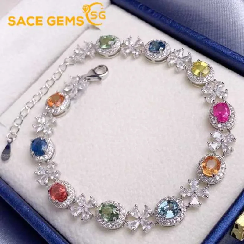 

SACE GEMS New 925 Sterling Silver 5*4MM Natual Tourmaline Gemstone Bracelrts for Women Engagement Cocktail Party Fine Jewelry