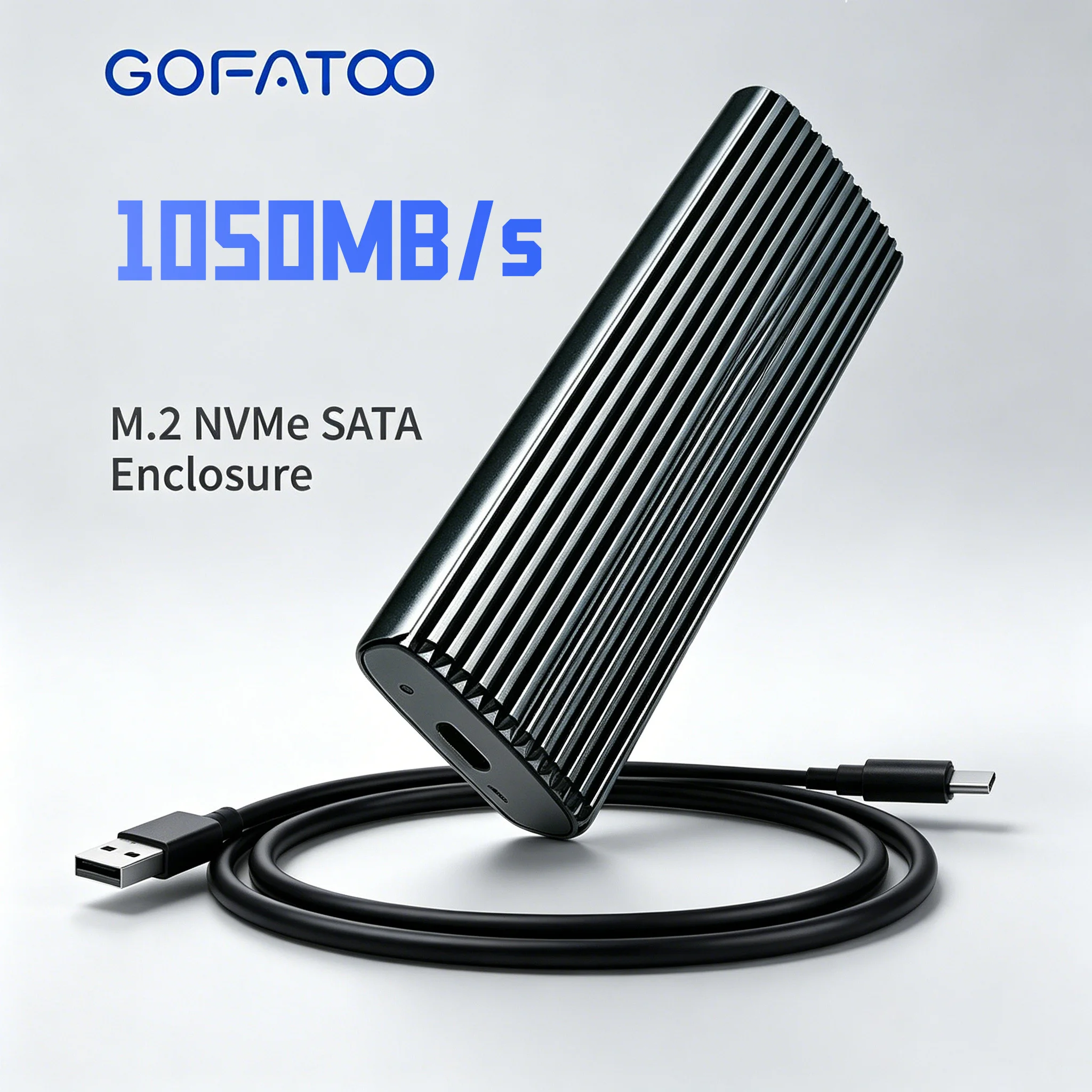 GOFATOO M.2 SSD Enclosure 1000MB/s USB3.2 Gen2 Type-C&USB-A External Hard Drive Case, Support NVMe & SATA M.2 2280, Up to 8TB