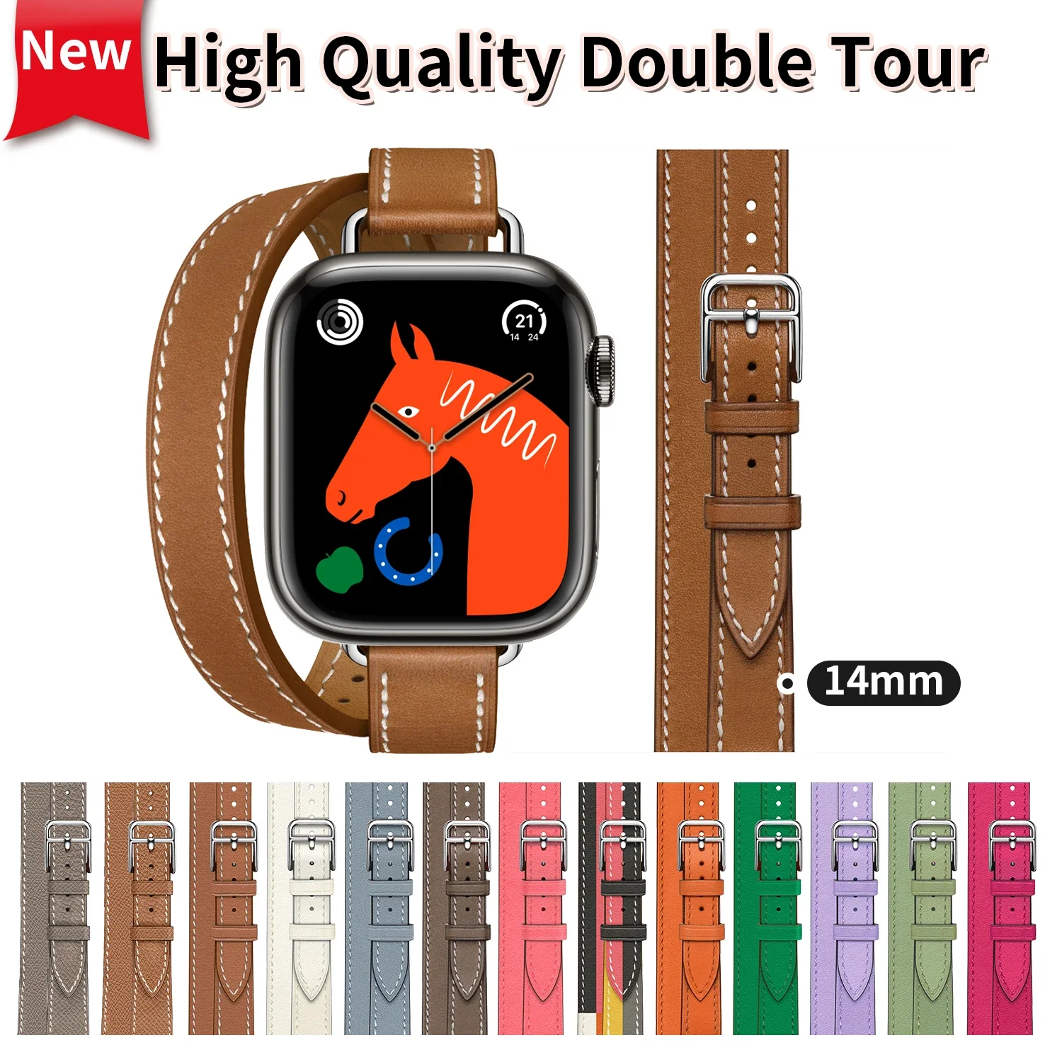 

2024 New Double Tour Cow Leather Band For Apple Watch Ultra 2 Strap Series 10 9 8 7 6 Se 5 4 Iwatch 40mm 42MM 46MM