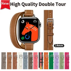 2025 New Double Tour Cow Leather Band For Apple Watch Ultra 3 2 Strap Series 11 10 9 8 7 6 5 4 Se 3 Iwatch 40mm 41mm 42mm 46mm