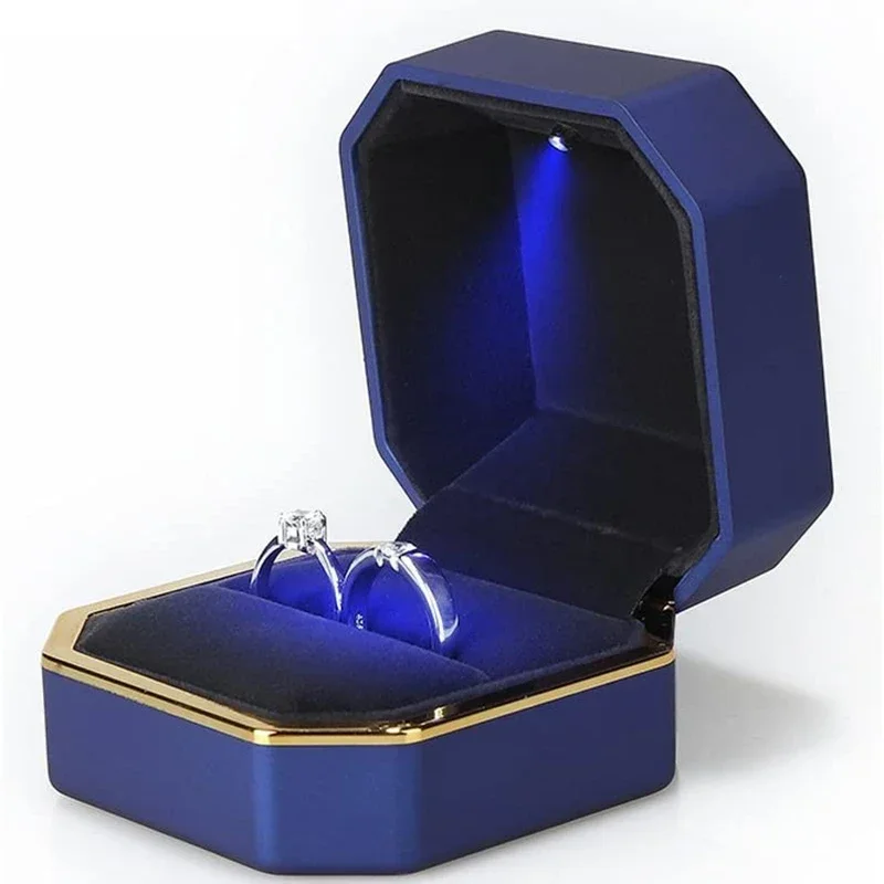 New 1PCS Ring Box Wedding Velvet Ring Case Organizer Jewelry Gift Box With Led Light For Proposal Engagement Ring Boxes
