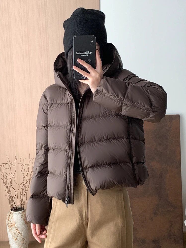 Janveny 2026 New Winter Loose Fit Hooded Puffer Down Jacket Women Thickened Warm Commuter Bread 90% White Duck Down Short Coat