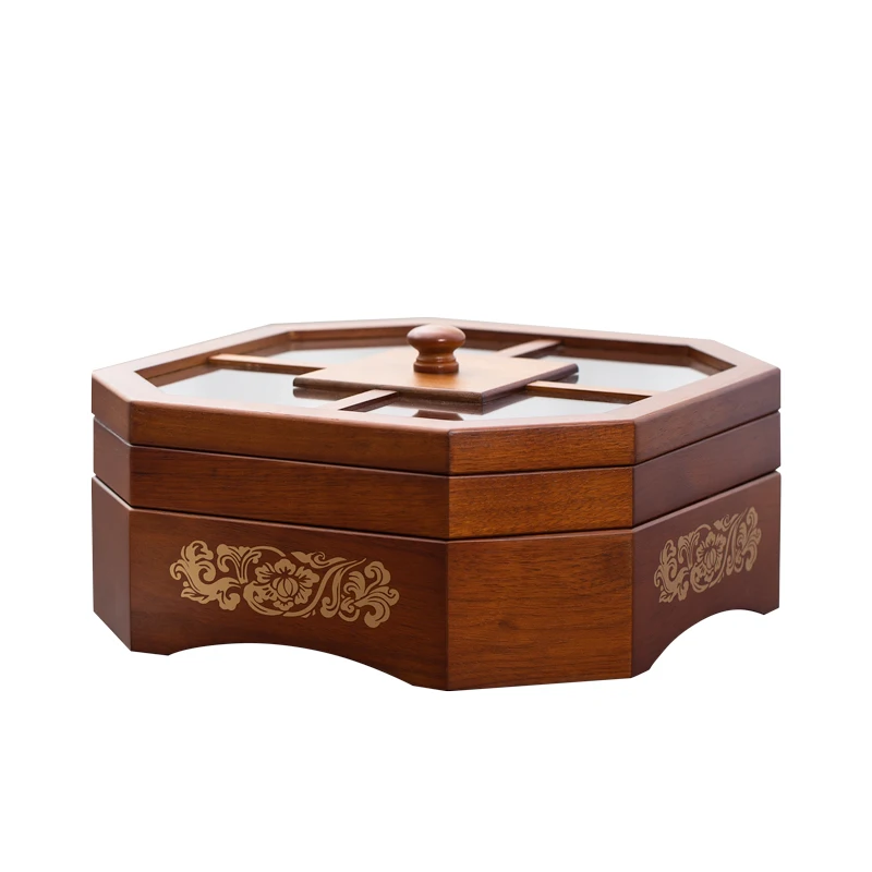 

Solid wood five-grid wooden dried fruit box creative grid with cover living room fruit plate