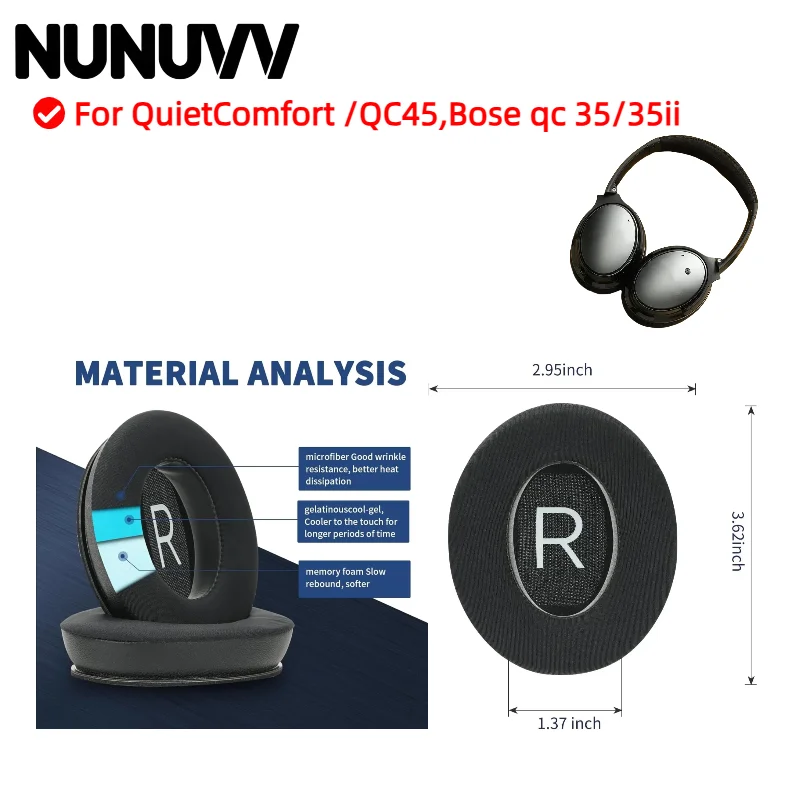 

NUNUVV Replacement Cooling-Gel earpads Ear Pads for Bose QuietComfort /QC45 headset Repairing Parts With plastic buckle