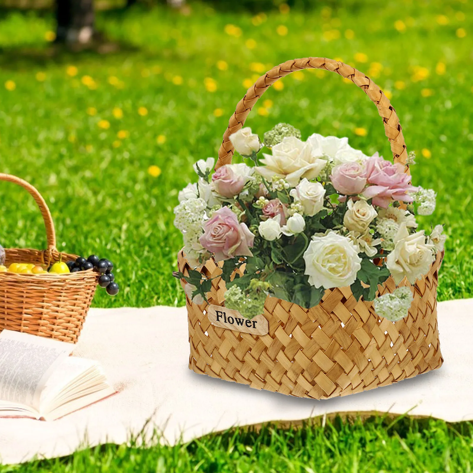 

Wooden Flower Basket H woven Storage for Home Decor Home Decoration Plant Holder Portable Gift Idea Rustic Style