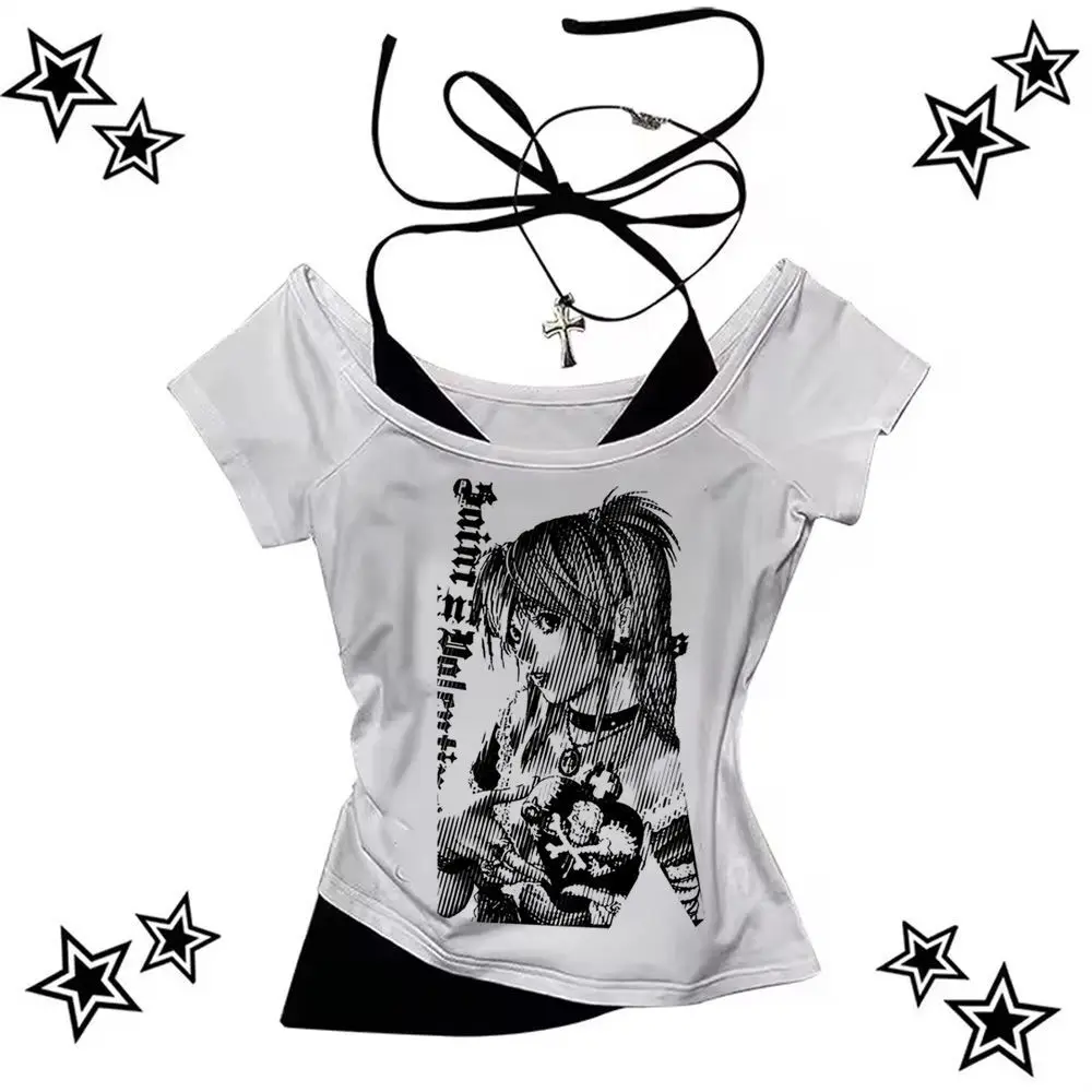 

Y2k Vintage crop top Aesthetic 2000s y2k gyaru shoujo girl style summer 2025 girls tees