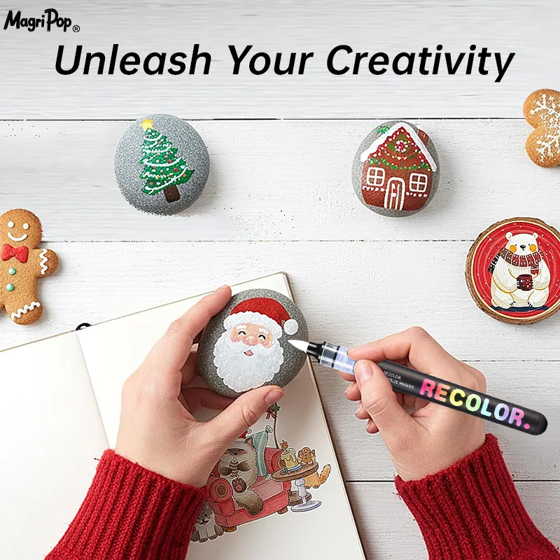 علامات طلاء أكريليك احترافية 48 لونًا، طرف فرشاة، أقلام سائلة مباشرة للقماش والصخور والخشب والبيض والهدايا للبالغين والأطفال والفنانين