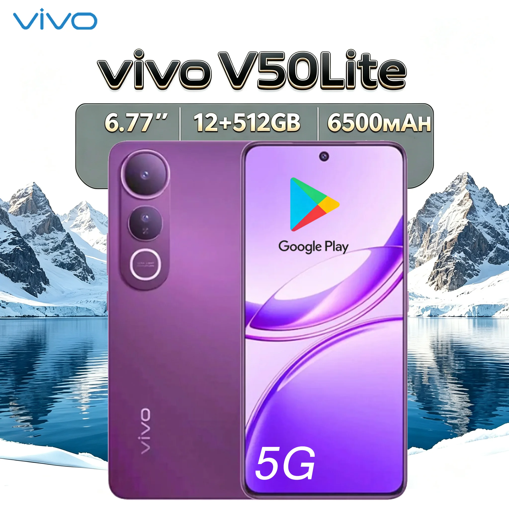 2026 Mobile Phone NEW VIVO V50 Lite 5G/12GB+512GB/6500mAh Big Battery/50MP AI Shot Camera/Dual SIM Dual Standby Smartphone