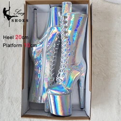 Modern Boots Women 20cm/8Inch Laser Shining PU Extension Ankle Boots 2023 Spring/Autumn New Platform High Heels Pole Dance Shoes