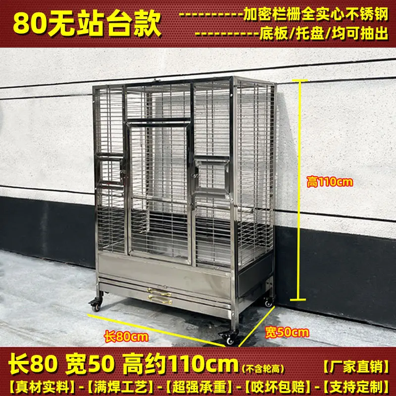 Stainless Steel Bird Cage, Large Display Multi-Level Cockatiel Parrot Budgerigar Cage, Extra Large Parrot Aviary