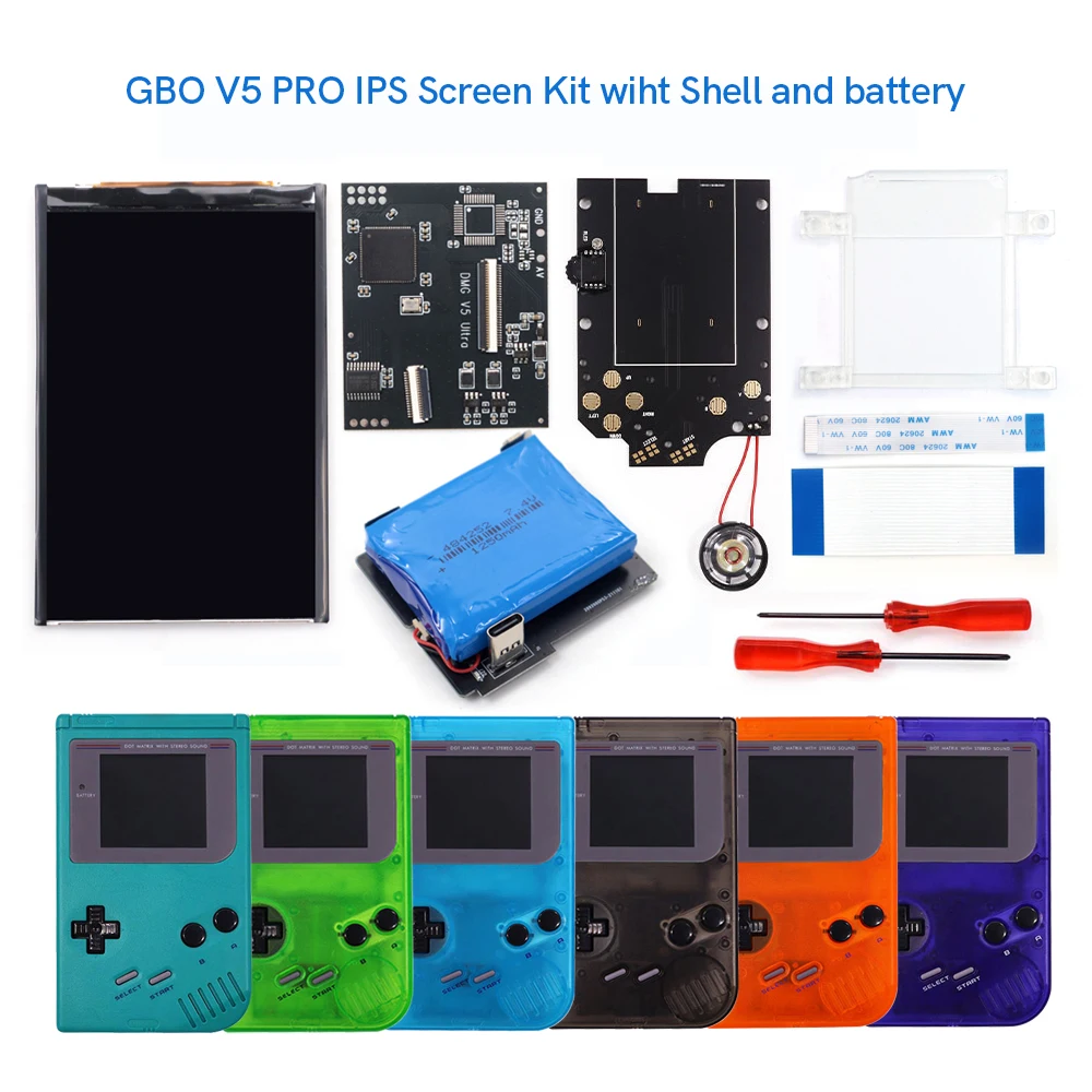 

Rechargeable GBO V5 Pro IPS High Brightness LCD Screen Kits For GameBoy Console Built in FRM Fuction W/ speaker Pre-cut Housing