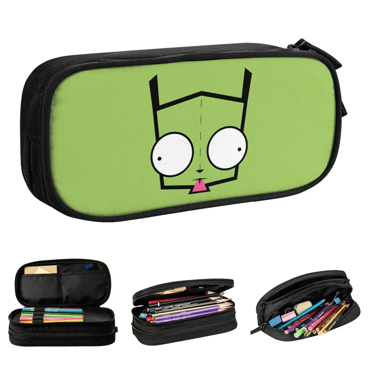 Invader Zim Gir 녹색 귀여운 연필 케이스, 창의적인 펜꽂이 가방, 학생 대용량 보관 학용품 선물 연필 파우치