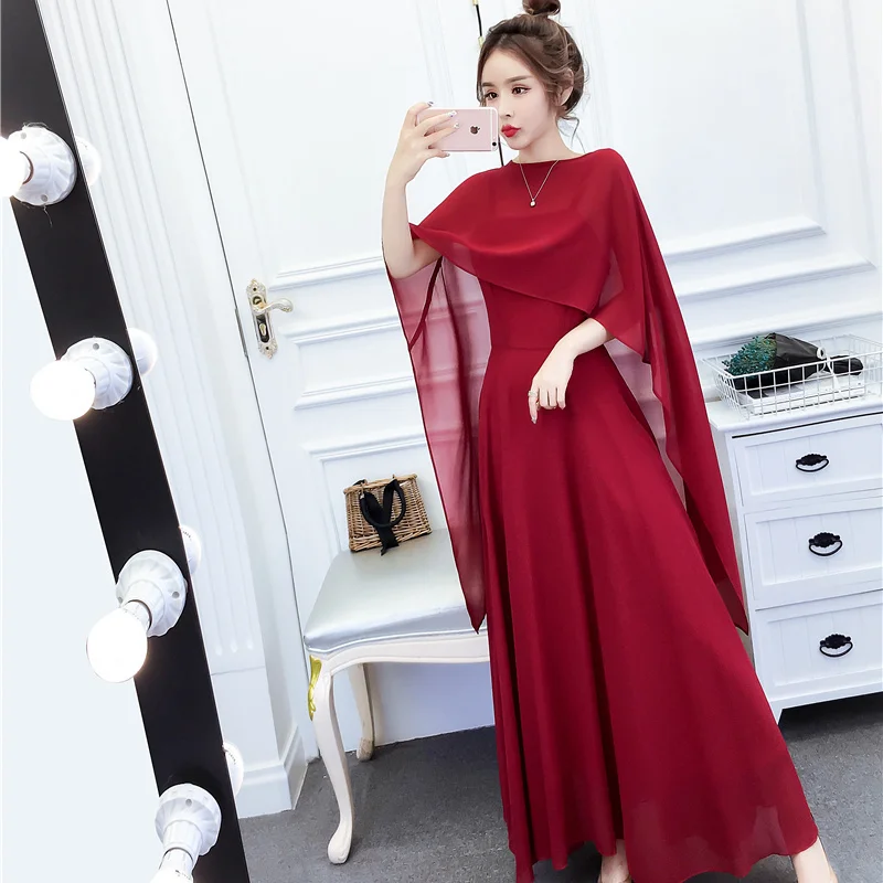 เสื้อกล้าม เสื้อชั้นในสตรี กระโปรง ครีมกันแดด ผ้าคลุมไหล่ ผ้าชีฟอง สองชิ้น แฟชั่นหรูหราและซุปเปอร์นางฟ้าเจ้าหญิง ชุดลําลองยาว