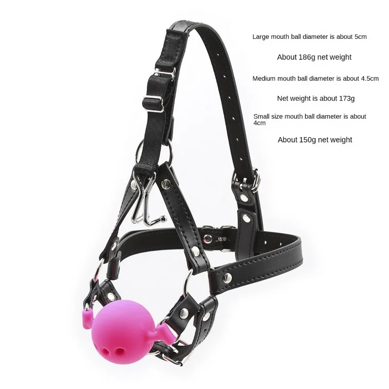 PU Leather BDSM Head Covered Silicone Ball Gag with Nose Hook ,Open Mouth Head Harness Bondage,Sex Toys for Couples Adult Games