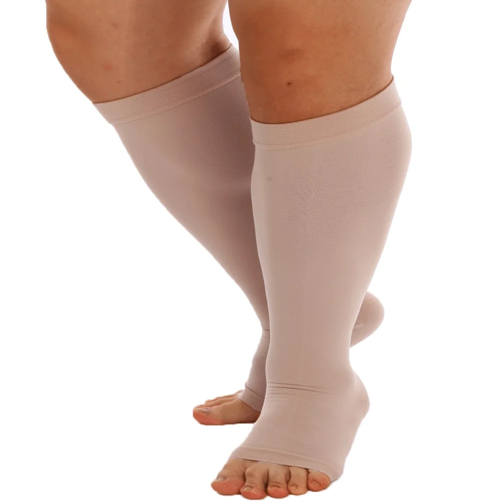 Meias de Compressão Médicas Unisex, Meias Sólidas, Abertas Toe, Tratamento de Varizes, Pressão Graduada, XL a 7XL, 20-30mmHg