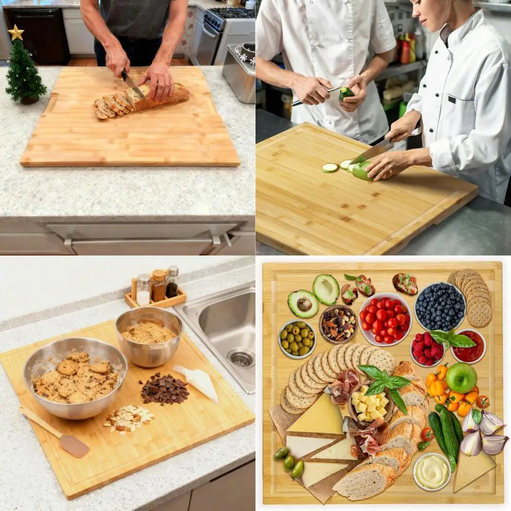 

20 x 20 Bamboo Chopping Board - Large Kitchen Cutting Surface with Juice Groove & Handle