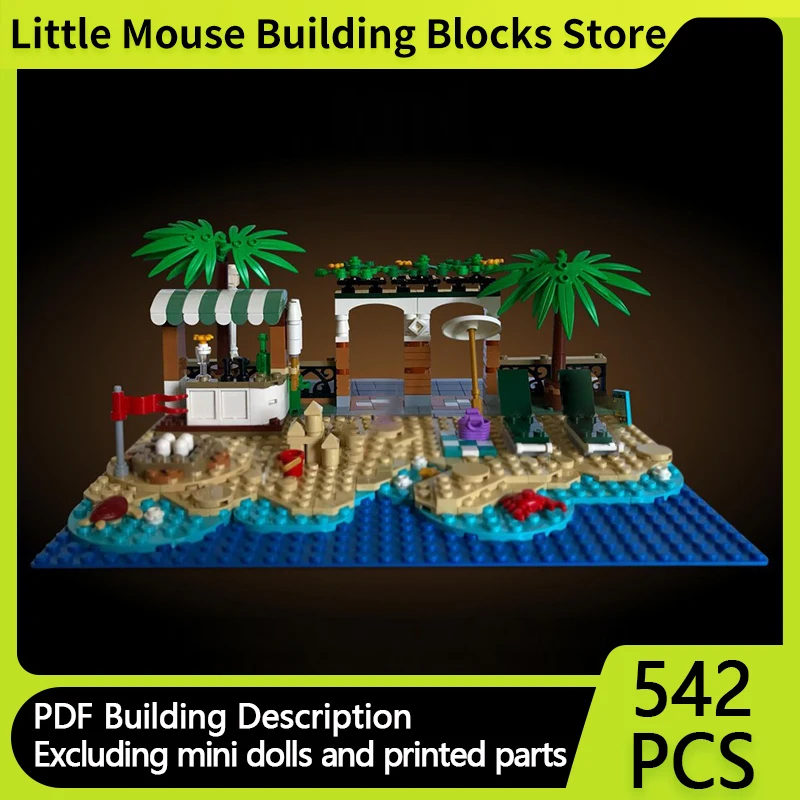 

Street View Model MOC Building Bricks Beach Bar And Ice Cream Stall Modular Technology Gifts Holiday Assemble Children Toys Suit