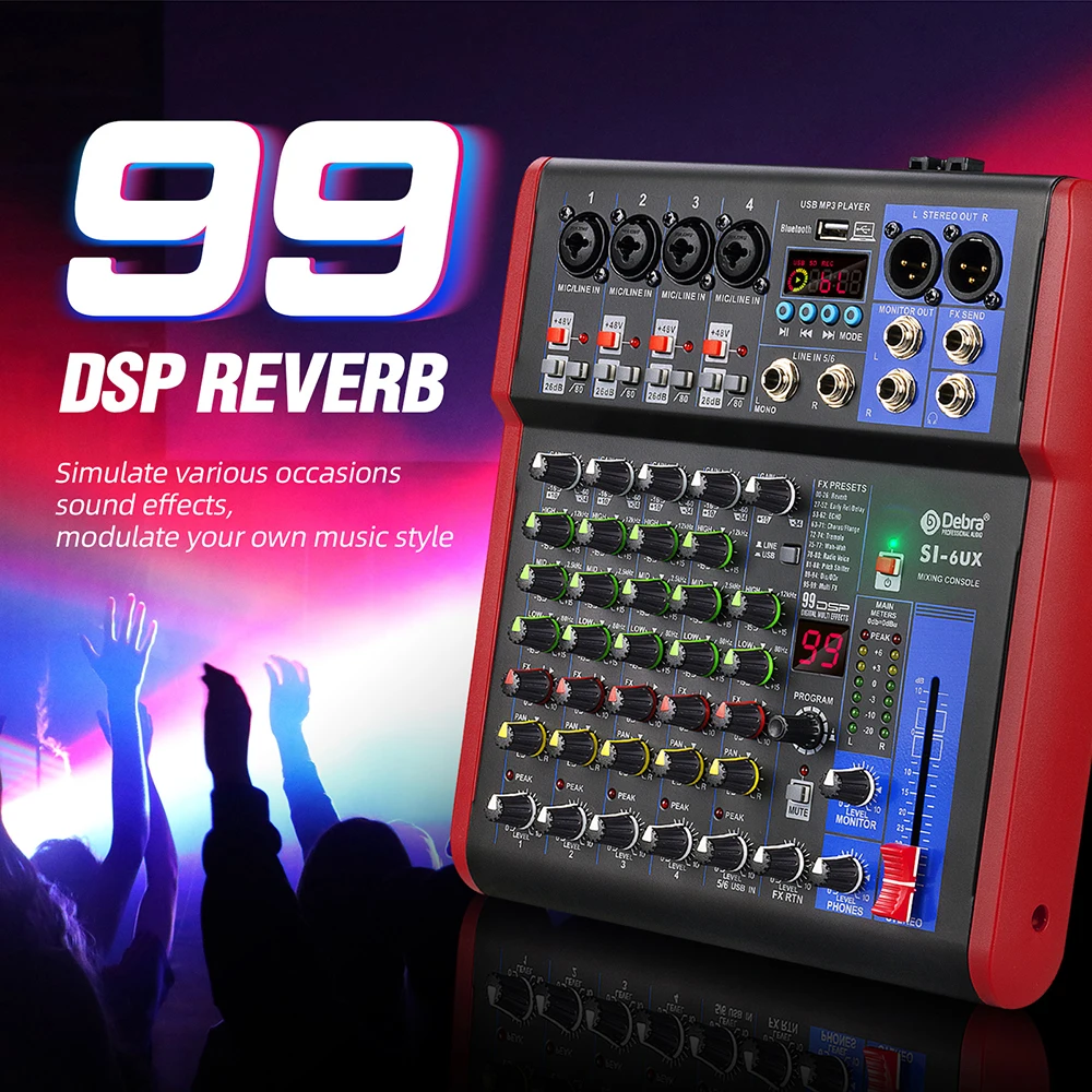 SI Series 4, 6, 8 Channel Portable Audio Mixer with Bluetooth 5.0, USB 99 DSP Digital Effects for Stage, Karaoke, Concerts